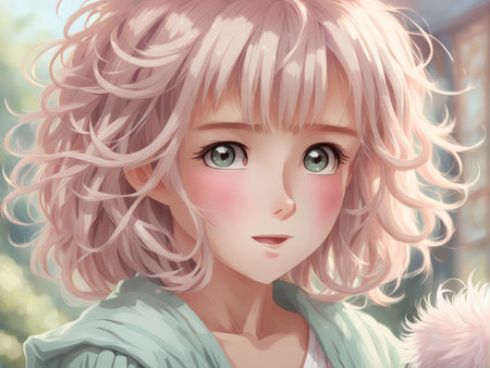 beautiful girl with pink hair and eyes, 3d illustration, digital artの素材
