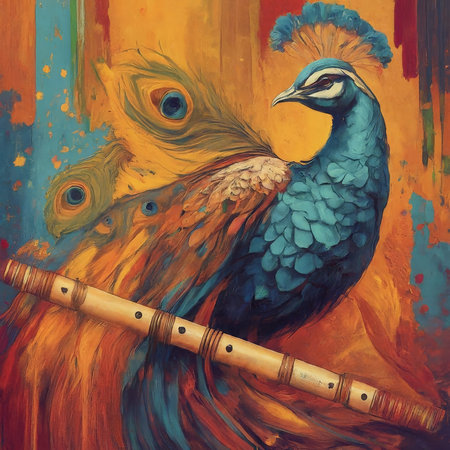 abstract painting with a bird on wooden backgroundの素材