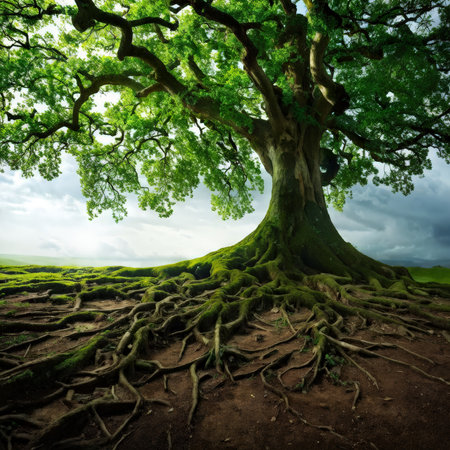 tree with green grass on a background of the forest.の素材