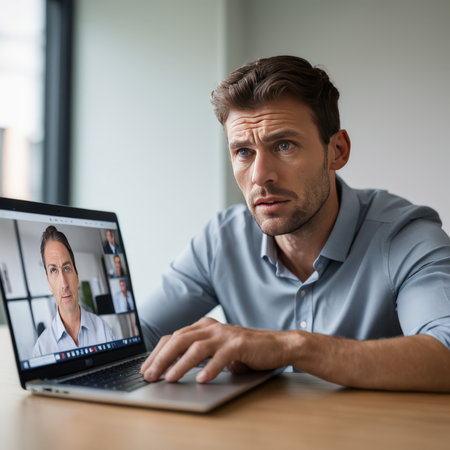 young man working on computer while sitting at table in officeの素材