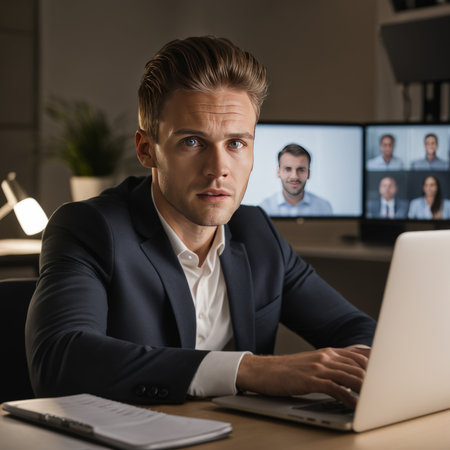 business team working on desktop computerの素材