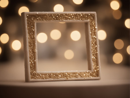 empty christmas frame on blurred backgroundの素材