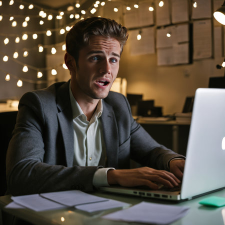 businessman working late at night in officeの素材