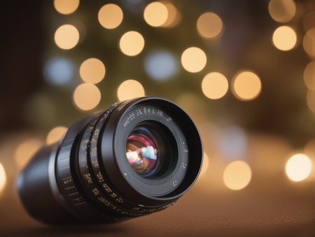 lens on a christmas background.の素材