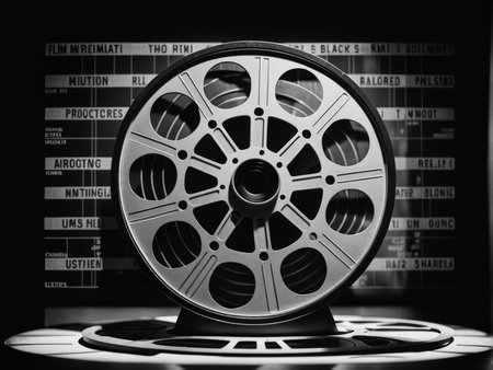 retro movie camera on blackの素材