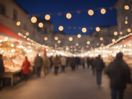 blurred background of people walking in the market.の素材