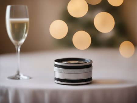 wedding table setting and candles on blurred backgroundの素材