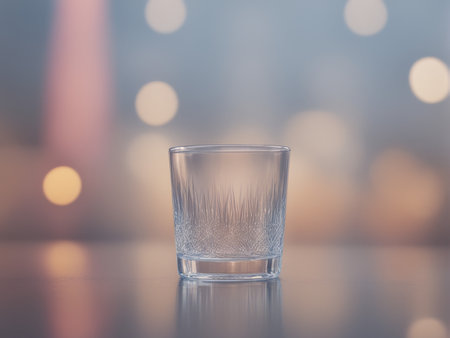 a glass of ice on blurred background with bokehの素材
