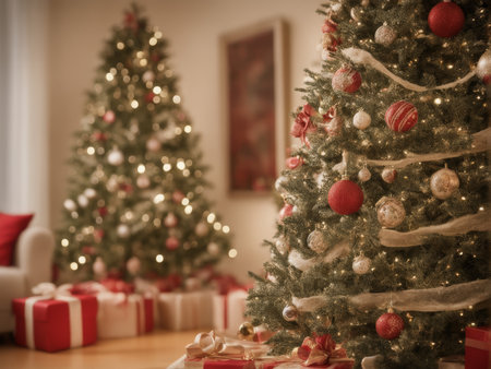 christmas tree with gifts and decorationsの素材