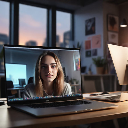 portrait of a female freelancer working on computerの素材