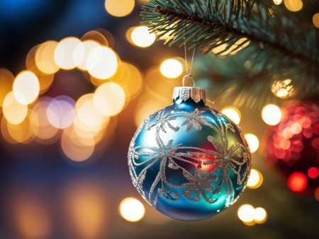 beautiful christmas decorations on a background of fir - treeの素材