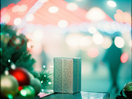 christmas gift box with bokeh lightsの素材