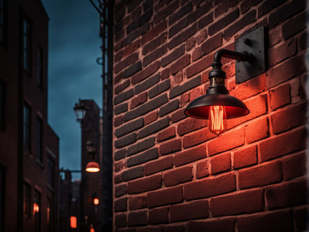 red lantern on a background of brick wallの素材