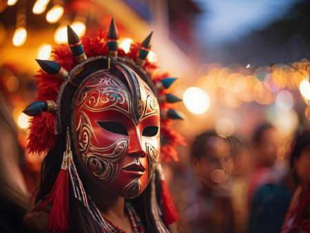 traditional balinese woman at a night during dance festival in bali, indonesia.の素材