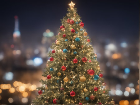christmas tree with bokeh lightsの素材