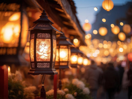 chinese lanterns in the cityの素材