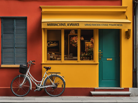 bicycle parked in front of old building venice, italy.の素材