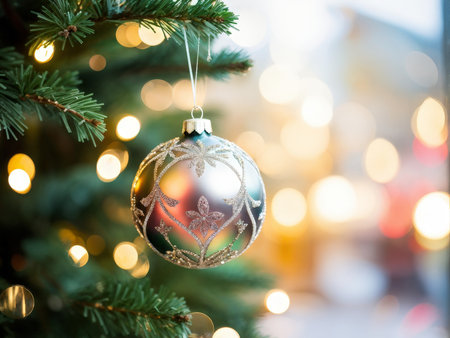 christmas ball on tree with blurred backgroundの素材