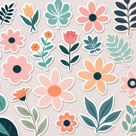 set of flowers, vector seamless patternの素材