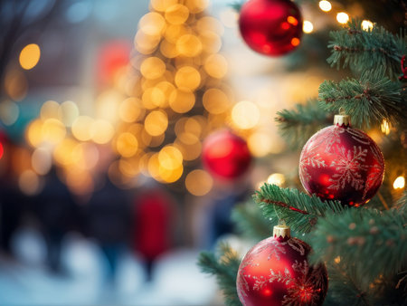 christmas tree and balls on blurred backgroundの素材