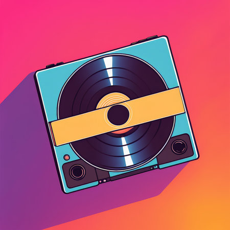 vector illustration of a vinyl record on retro background.の素材