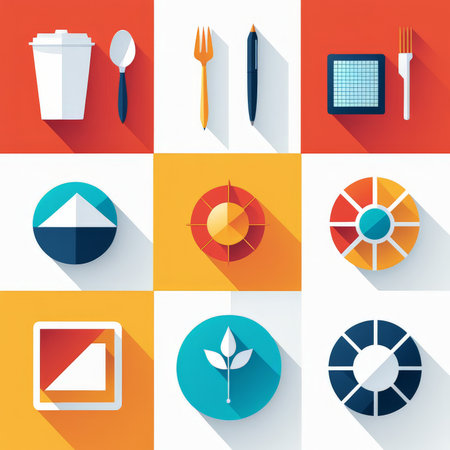 flat icons set of food, vector illustrationの素材