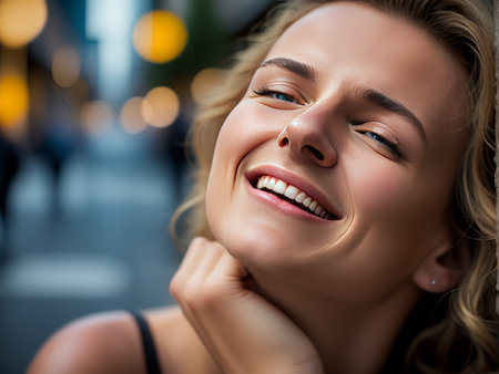 portrait of young woman in cityの素材