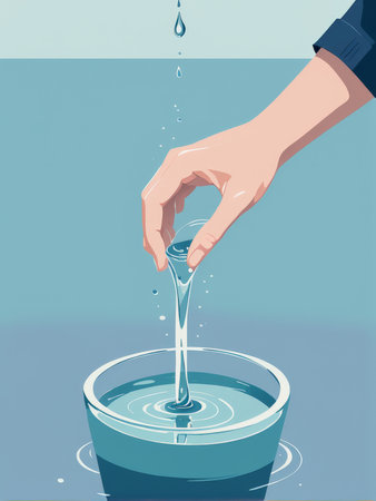 man washing hands with water. vector illustrationの素材