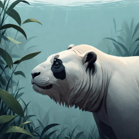 white bear with big eyes, digital art style. high quality illustrationの素材