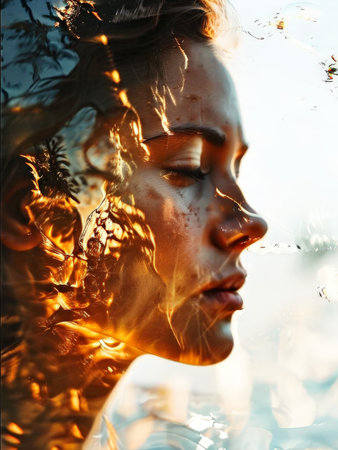 young woman in a glass of waterの素材