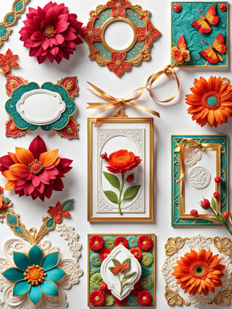 beautiful flowers in vintage paperの素材