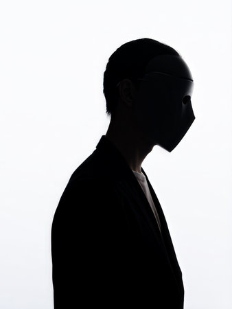 young woman with black mask on her faceの素材