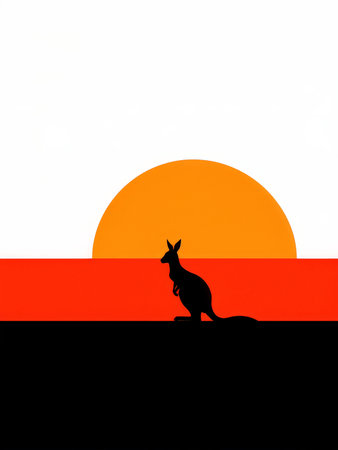 kangaroo silhouette with sunset in australian landscapeの素材