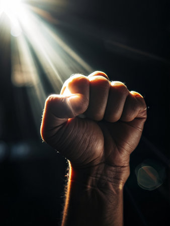 fist with light . power and energy conceptfist conceptの素材