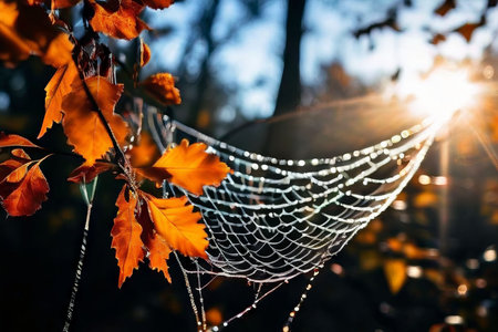 spider web in autumn forestの素材
