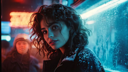 beautiful woman with a black dress on the background of windowの素材