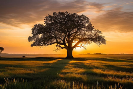 a beautiful shot of tree with sunsetの素材