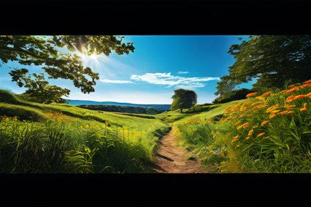 green landscape with grass and treesの素材