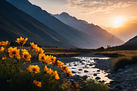 beautiful sunset in the mountains.の素材