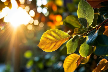 close up of a beautiful yellow leafの素材