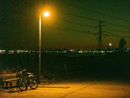 night view of the city most polluted industrial buildingsの素材