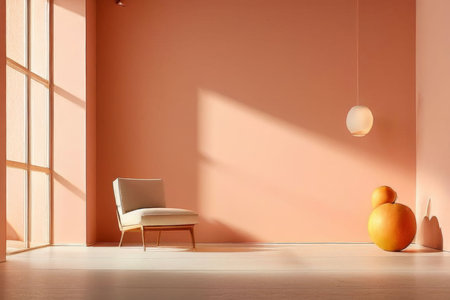 3d illustration of empty room with wall and window sunlightの素材