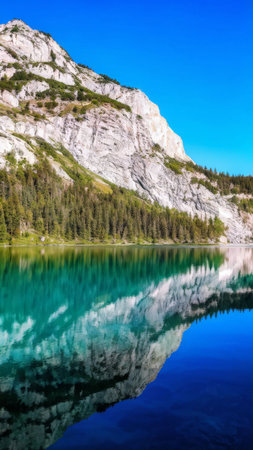 beautiful landscape with lake and mountainsの素材