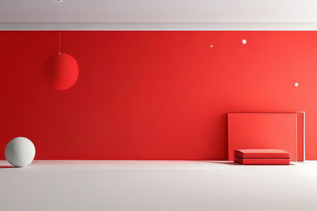 modern living room interior with white and red wallの素材