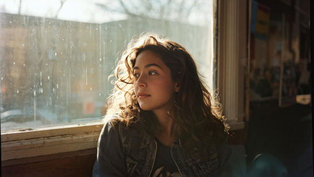 portrait of young woman in the cafeの素材