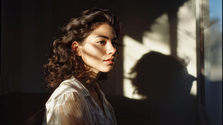 young beautiful asian woman posing in the studioの素材