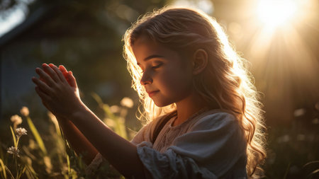 girl in a field of sunset. the field.の素材