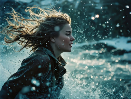 young woman with blue skyの素材