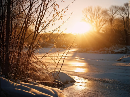 winter landscape with snow covered treesの素材