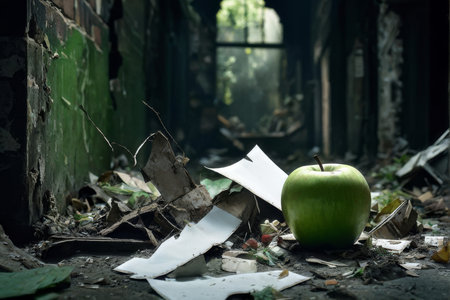 green apple on the floorの素材